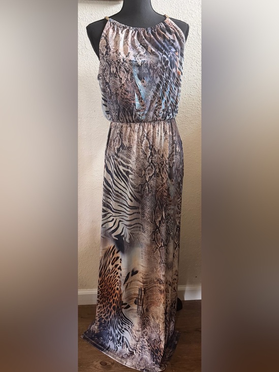 VENUS Dresses & Skirts - Sleeveless Animal Print Maxi Dress in Neutral Tones